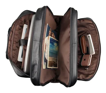 Large Capacity Black Genuine Leather Men Messenger Bags Business Travel Bags Cowhide 15.6'' Laptop Briefcase Portfolio #M7289