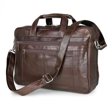 Vintage Large Capacity Coffee Genuine Leather Men Messenger Bags Business Travel Bags 15.6'' Laptop Briefcase Portfolio #M7319