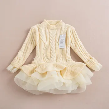 5PCS/ LOT 2016 Girls Autumn Winter Sweater Dress Warm Long Sleeve Girls Sweater Clothes Tutu Dresses Cute Kids Princess Clothing