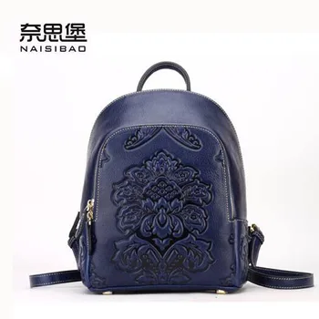 Women bag 2016 new genuine leather bag quality fashion leather backpack quality fashion chinese style embossed women backpack