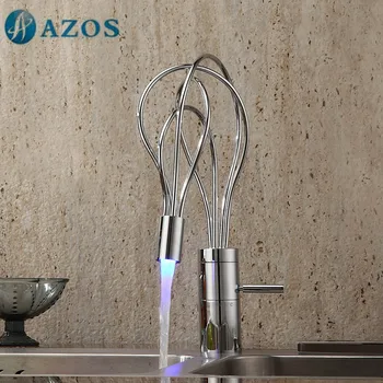AZOS Bathroom Basin Tap LED Light 3 Color Changing Bird Nest Chrome Single Hole Hot Cold Mixer Toilet Sink Faucet MPDKZ008