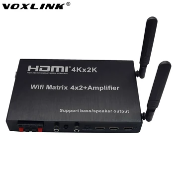 VOXLINK 4K Wifi HDMI Matrix 4x2 + Amplifier 1080P 4 Port HDMI Switcher Splitter Support Wifi Airplay miracast For IOS Android