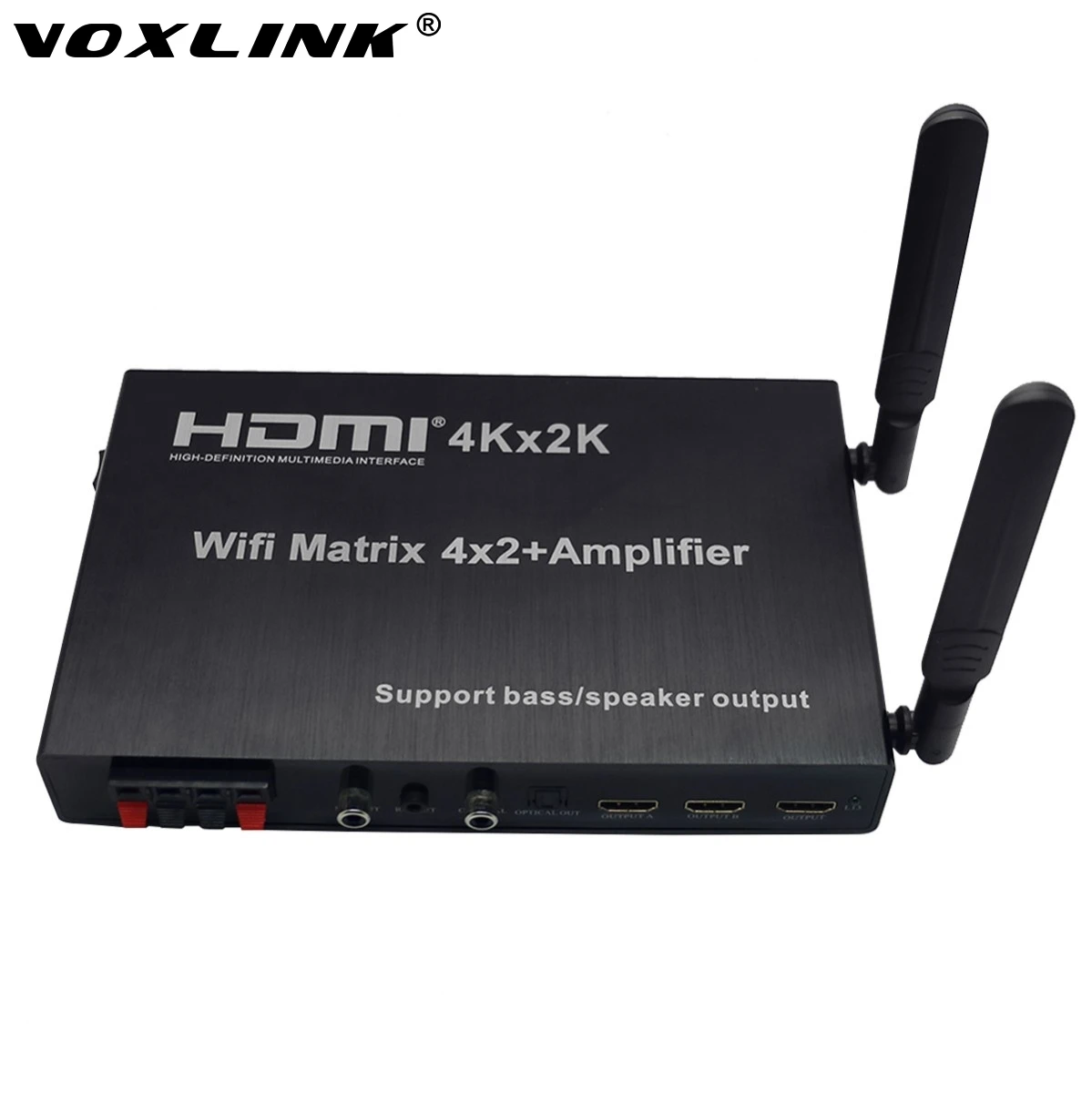 VOXLINK 4K Wifi HDMI Matrix 4x2 + Amplifier 1080P 4 Port HDMI Switcher Splitter Support Wifi Airplay miracast For IOS Android