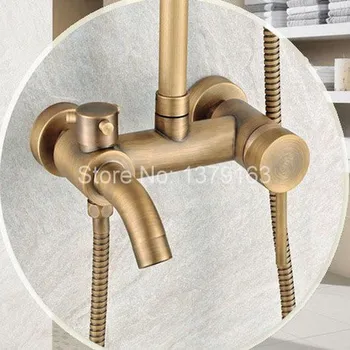 Vintage Antique Brass Wall Mounted Bathroom Large Rain Shower Faucet Set With Single Handle Bath Tub Mixer Tap ars221