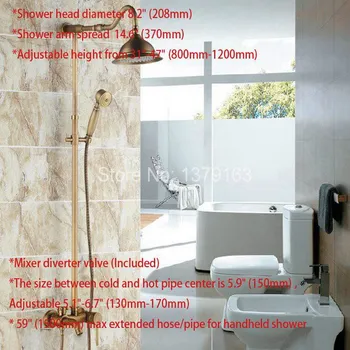 Vintage Antique Brass Wall Mounted Bathroom Large Rain Shower Faucet Set With Single Handle Bath Tub Mixer Tap ars221
