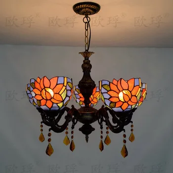 Tiffany sunflower Stained Glass Suspended Luminaire E27 110-240V Chain Pendant lights for Home Parlor Dining Room