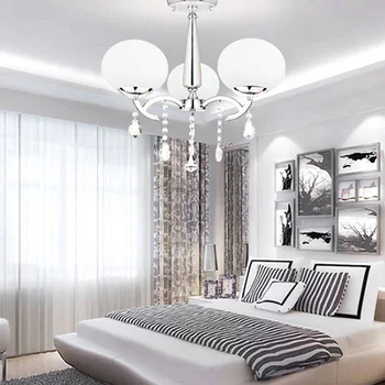Elegant Modern Crystal 3 Light Chandelier Hanging Fixture Lighting with Glass Shade for Bedroom Living Room Dinning Room PL439-3