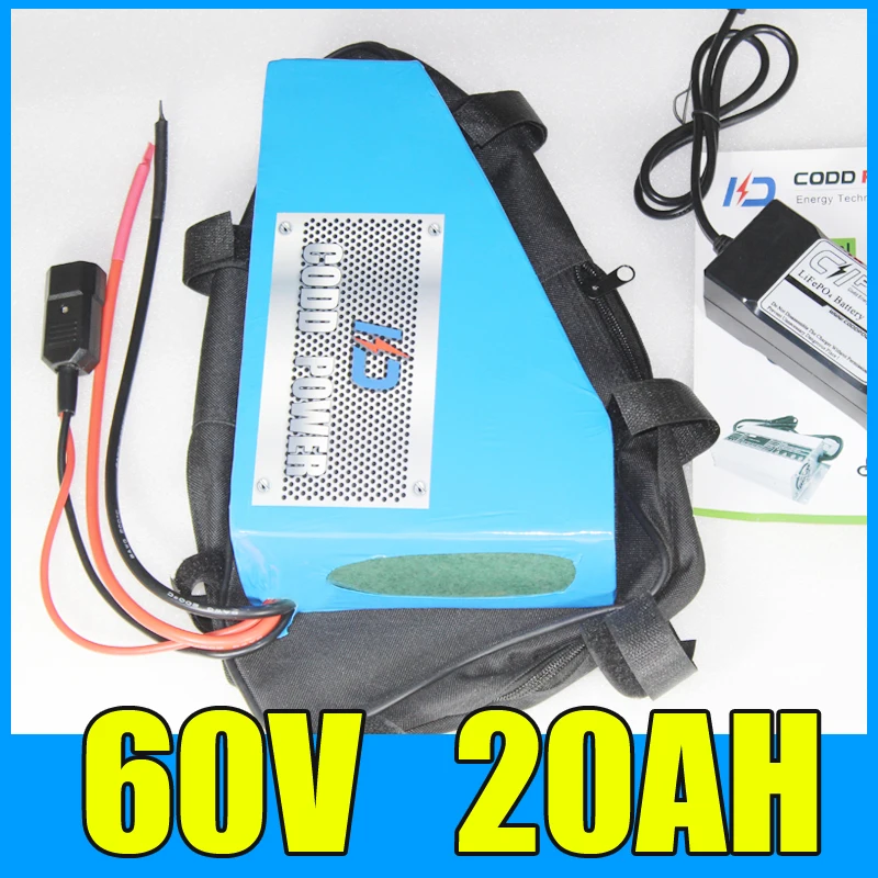 60v 20ah Triangle lithium ion battery for ebike scooter motorcycle 1500W battery pack Free 6A Charger BMS shipping and duty