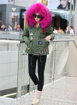 2016 real fur coat winter jacket women raccoon fur parka with real fur hood embroidery Military coat manteau femme abrigos mujer