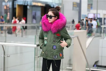 2016 real fur coat winter jacket women raccoon fur parka with real fur hood embroidery Military coat manteau femme abrigos mujer