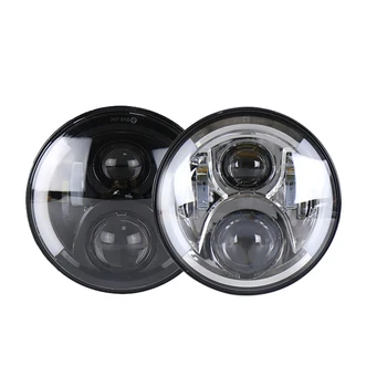 Pair 7inch Round 80W 12v-30v LED Headlight Hi/Lo Beam White Amber DRL For Jeep Wrangler Harley CJ headlamp Black Chrome