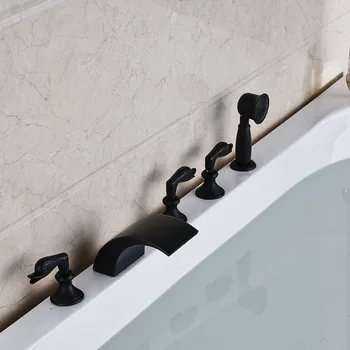 Modern Waterfall Bath Tub Faucet Set 3 Swan Switch Bathroom Bath Mixer with Brass Handheld Shower