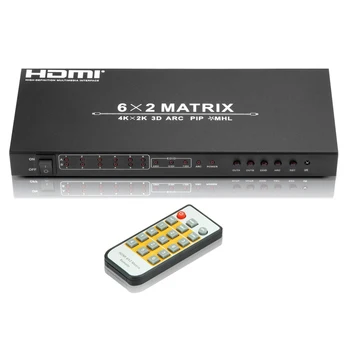 New HDMI Matrix 6x2 HDMI 1.4 Matrix 6 In 2 Out HDMI Switch Splitter Support 4Kx2K 3D HDMI1.4 Matrix with audio ARC PIP MHL EDID