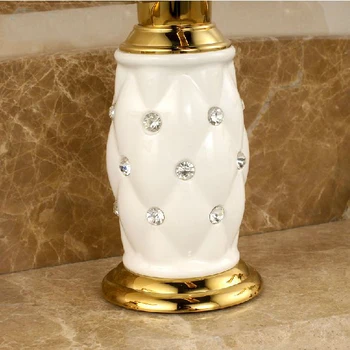New Design 3Pcs Golden Finish Brass Ceramic Bathroom Basin Sink Mixer Tap Faucet Banheiro Torneira  M-63