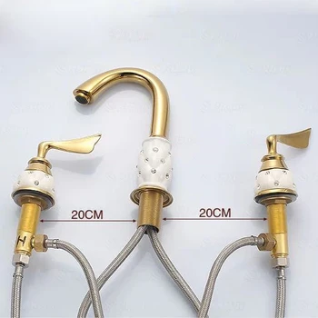 New Design 3Pcs Golden Finish Brass Ceramic Bathroom Basin Sink Mixer Tap Faucet Banheiro Torneira  M-63