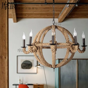 Loft American country industrial hemp rope  designer European simple tip Chandelier dining room restaurant
