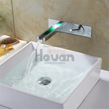 2016 new design brass material wall mounted LED light waterfall basin faucet bathroom water tap HS1126