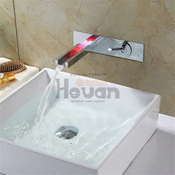 2016 new design brass material wall mounted LED light waterfall basin faucet bathroom water tap HS1126