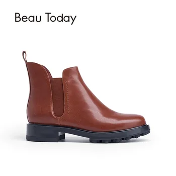 BeauToday Genuine Leather Chelsea Boots Women Spring Autumn Calf Leather Europe Style Ankle Length Ladies Shoes with Box 03404
