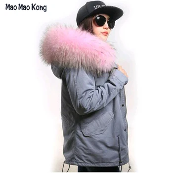 2017 New Lady Parkas Female Jacket Real Large Raccoon Fur Winter Coat Women Jacket Coats Collar Thicken Warm Padded Cotton