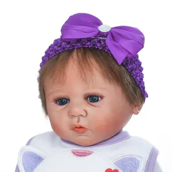NPKCOLECTION 20'50cm Popular Hand painted toddler baby girl bebe bonecas toys with purple head flower silicone reborn baby dolls