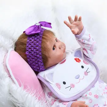 NPKCOLECTION 20'50cm Popular Hand painted toddler baby girl bebe bonecas toys with purple head flower silicone reborn baby dolls
