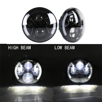 2x 7inch 80W Round LED Headlights for hummer Harley Jeep Wrangler JK High Low Hi Lo Beam DRL Angles H13 black sliver lamp
