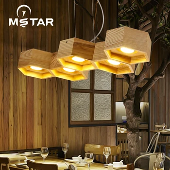 Nordic art personality honeycomb wood pendant light restaurant bar