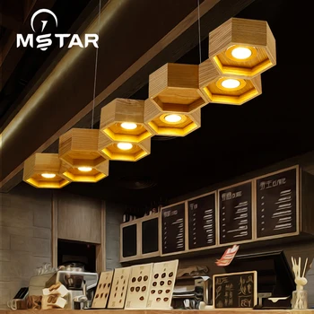 Nordic art personality honeycomb wood pendant light restaurant bar