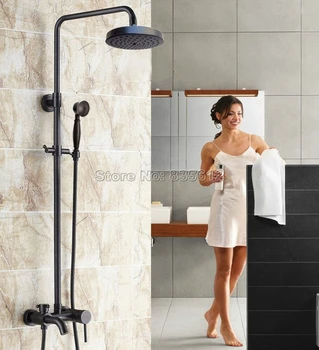 Wall Mounted Black Oil Rubbed Bronze Bathroom Rain Shower Faucet Set / Single Handle Bathtub Mixer Taps Wrs345