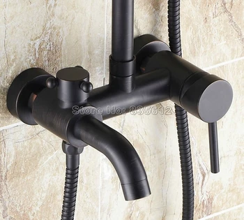 Wall Mounted Black Oil Rubbed Bronze Bathroom Rain Shower Faucet Set / Single Handle Bathtub Mixer Taps Wrs345