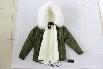 2016 army green Large raccoon fur collar hooded coat parkas outwear 2 in 1 detachable Faux Fur Inner winter jacket