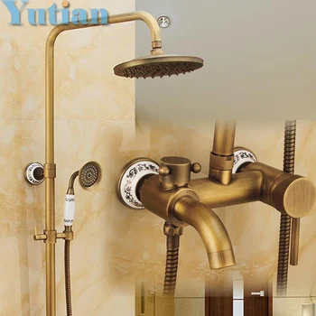 Antique Brass Wall Mounted Mixer Valve Rainfall Shower Faucet Complete Sets + 8