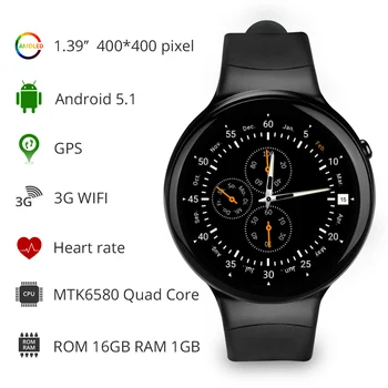 RUNPLAY VS115 Smart Watch Android 5.1 OS 1GB RAM 16GB ROM WIFI 3G GPS Heart Rate Monitor Bluetooth MTK6580 Quad Core SmartWatch