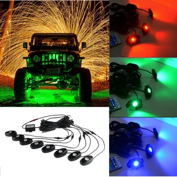 8Pcs RGB LED Work Light Mini Rock Pods Bluetooth Control Multicolor Change Wireless for Jeep Wrangerl ATV SUV Boat Truck Ford