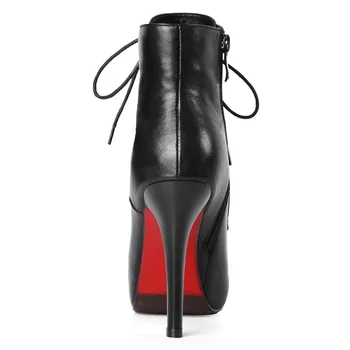 QMN women genuine leather ankle boots Women Platform Lace Up Sexy Fashion Boots Zip Shoes Woman Black Bootie Botas
