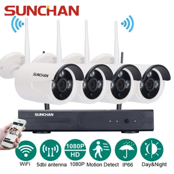 SUNCHAN 4CH Array HD Home WiFi Wireless Security Camera System DVR Kit 1080P CCTV WIFI Outdoor Full HD NVR Surveillance Kit