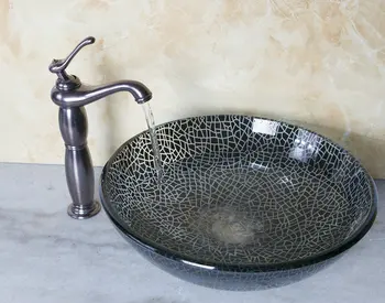 New Popular Oil Rubbed Bronze Faucet Bathroom Basin Sink Vessel Tap Lavatory Glass Basin Sets 415597040
