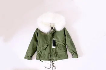2016 Army Green Jacket Women Fur Lining For Winter Wite Real Raccoon Fur Hooded Parka DHL EMS Fedex Delivery