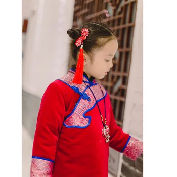 2017 summer chinese kid child girl peacock cheongsam dress girls qipao clothes silk clothing