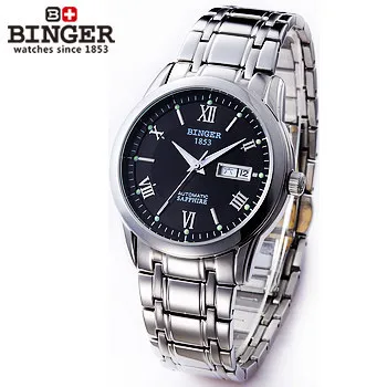 Professional relogio watches luxury brand Geneva hollow design date month steel strap automatic mechanical Binger watch