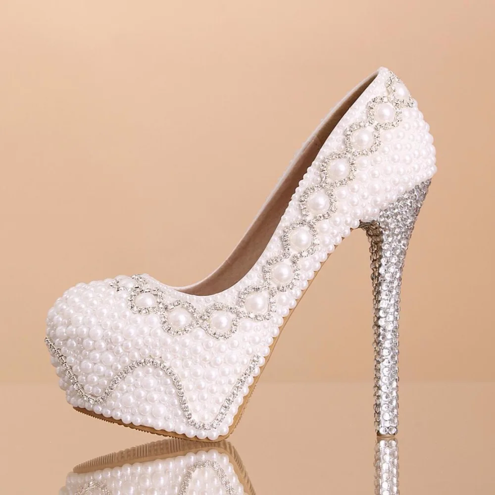 2016 new pearl white high with diamond bridal shoes Women wedding shoes bridal shoes handmade with diamond thin Women pumps 379