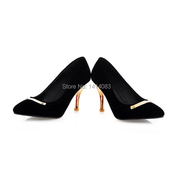 Chinese sweet style sexy pointed toe wedding shoes pumps metal decoration black red blue high heels women shoes
