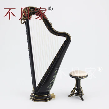 Doll house 1/12th Scale Miniature furniture Black hand painted Harp and stool set