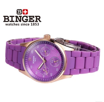 Hot Sell Brand Binger Sexy Purple Watches Rose Gold Girl Japan Quartz Wristwatch Three Round Date Calendar 24 Hours Lover Watch