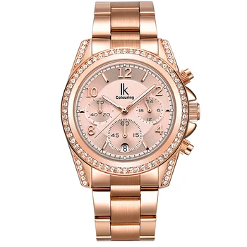 IK colouring Rose Gold Watch Women Quartz Watches Full Steel Rhinestone Waterproof Lady Dress Wristwatch relogio With Gift Box