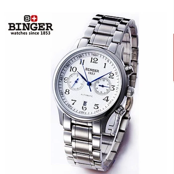 2017 New Designer Top brand Steel Band Watch Men Automatic White Dial Watches Mechanical Binger Wristwatch Promotion Wholesale