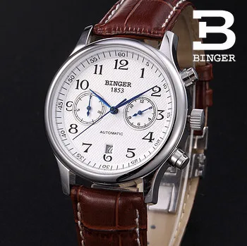 2017 New Designer Top brand Steel Band Watch Men Automatic White Dial Watches Mechanical Binger Wristwatch Promotion Wholesale