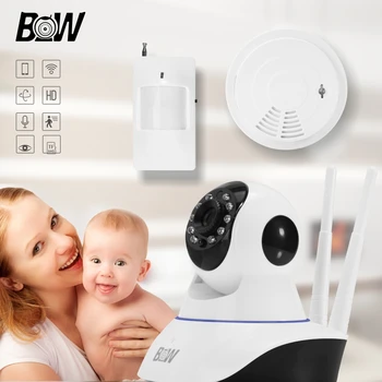 Onvif Wireless IP Camera Wi-Fi HD 720P Security Camera WiFi IR-Cut Infrared Motion Sensor + Smoke Detector Baby Monitor