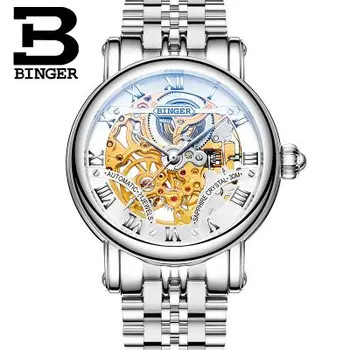 Man Brand Binger hollow mechanical Wristwatch fashion Casual waterproof dress watch leather strap men sports watches
